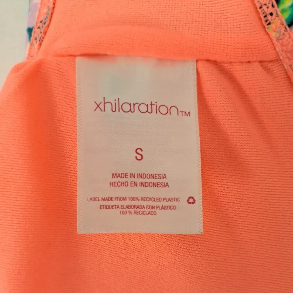 Xhilaration Bikini Swim Top Womens S Coral Orange Tropical Floral Removable Pads